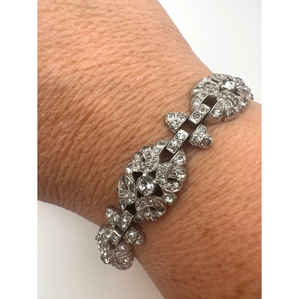 Vintage Trifari KTF Bracelet Alfred Philippe Rhinestone Art Deco Link